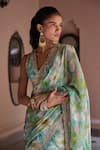 Dohr India_Multi Color Organza, Viscose Embroidery, Adira Floral Print Saree With Blouse _Online_at_Aza_Fashions