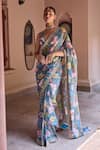 Buy Dohr India Teal Organza, Dupion, Viscose Zari, Sequins, Adira Floral Saree With Blouse at Aza Fashions Buy_Dohr India_Teal Organza, Dupion, Viscose Zari, Sequins, Adira Floral Saree With Blouse _at_Aza_Fashions