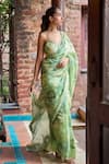 Dohr India_Green Organza, Viscose Zari, Sequins, Embroidery Amber Saree And Blouse Set _Online_at_Aza_Fashions