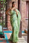 Buy_Dohr India_Green Organza, Viscose Zari, Sequins, Embroidery Amber Saree And Blouse Set _at_Aza_Fashions