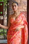 Dohr India_Red Organza, Dupion, Viscose Zari, Amber Floral Print Saree And Blouse Set _Online_at_Aza_Fashions