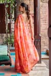 Shop_Dohr India_Red Organza, Dupion, Viscose Zari, Amber Floral Print Saree And Blouse Set _at_Aza_Fashions