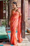 Buy_Dohr India_Red Organza, Dupion, Viscose Zari, Amber Floral Print Saree And Blouse Set _at_Aza_Fashions