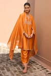 Buy_Dohr India_Orange Silk, Cotton, Silk, Falak Choga Kurta Set _at_Aza_Fashions