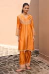 Dohr India_Orange Silk, Cotton, Silk, Falak Choga Kurta Set _Online_at_Aza_Fashions