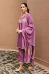 Dohr India_Purple Silk, Silk, Cotton, Falak And Choga Kurta Set _Online_at_Aza_Fashions