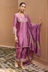Buy_Dohr India_Purple Silk, Silk, Cotton, Falak And Choga Kurta Set _at_Aza_Fashions