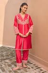 Dohr India_Pink Silk, Silk, Zari, Sequins, Falak And Choga Kurta Set _Online_at_Aza_Fashions