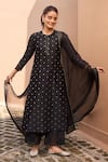 Dohr India_Black Chanderi , Jacquard, Cotton, Organza, Beads, Kurta And Palazzo Set _Online_at_Aza_Fashions
