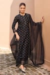 Buy_Dohr India_Black Chanderi , Jacquard, Cotton, Organza, Beads, Kurta And Palazzo Set _at_Aza_Fashions