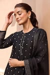 Buy_Dohr India_Black Chanderi , Jacquard, Cotton, Organza, Beads, Kurta And Palazzo Set _Online_at_Aza_Fashions