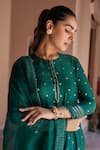 Dohr India_Emerald Green Chanderi Silk, Jacquard, Cotton, Organza Zari, Sequins, Kurta Set _Online_at_Aza_Fashions