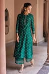 Buy_Dohr India_Emerald Green Chanderi Silk, Jacquard, Cotton, Organza Zari, Sequins, Kurta Set _Online_at_Aza_Fashions
