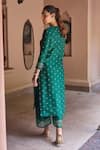 Shop_Dohr India_Emerald Green Chanderi Silk, Jacquard, Cotton, Organza Zari, Sequins, Kurta Set _at_Aza_Fashions