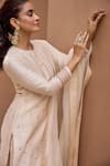 Buy_Dohr India_Cream Chanderi Silk, Jacquard, Cotton, Organza Beads, Zari, Sequins, Kurta Set _Online_at_Aza_Fashions