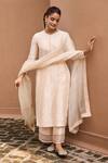 Buy_Dohr India_Cream Chanderi Silk, Jacquard, Cotton, Organza Beads, Zari, Sequins, Kurta Set _at_Aza_Fashions