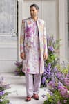 Buy_Mahima Mahajan_Lilac Linen, Satin Embroidery, Beads Sami Fanah Print Hand Sherwani Kurta Set _at_Aza_Fashions