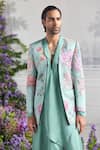 Mahima Mahajan_Green Linen, Satin Embroidery Nawaz Fanah Print Blazer Kurta Set _Online_at_Aza_Fashions