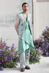 Shop_Mahima Mahajan_Green Linen, Satin Embroidery Nawaz Fanah Print Blazer Kurta Set _Online_at_Aza_Fashions