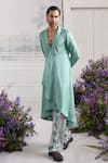 Buy_Mahima Mahajan_Green Linen, Satin Amar Angrakha Kurta And Quilted Fanah Print Trouser Set _Online_at_Aza_Fashions