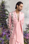 Mahima Mahajan_Blush Linen, Satin Embroidery Anas Quilted Hand Blazer Kurta Set _Online_at_Aza_Fashions