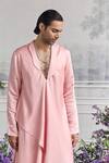 Mahima Mahajan Pink Linen, Satin Akram Angrakha Kurta And Quilted Trouser Set Online at Aza Fashions Mahima Mahajan_Pink Linen, Satin Akram Angrakha Kurta And Quilted Trouser Set _Online_at_Aza_Fashions