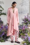 Buy Mahima Mahajan Pink Linen, Satin Akram Angrakha Kurta And Quilted Trouser Set at Aza Fashions Buy_Mahima Mahajan_Pink Linen, Satin Akram Angrakha Kurta And Quilted Trouser Set _at_Aza_Fashions