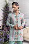 Buy_Mahima Mahajan_Green Linen, Satin Said Fanah Print Short Kurta And Trouser Set _Online_at_Aza_Fashions