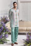 Buy_Mahima Mahajan_Green Linen, Satin Said Fanah Print Short Kurta And Trouser Set _at_Aza_Fashions