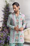 Shop_Mahima Mahajan_Green Linen, Satin Said Fanah Print Short Kurta And Trouser Set _Online_at_Aza_Fashions