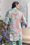 Shop_Mahima Mahajan_Green Linen, Satin Embroidery Saim Fanah Print Hand Bundi Kurta Set _at_Aza_Fashions