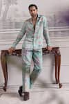 Buy_Mahima Mahajan_Green Linen, Satin, Organza Nizar Fanah Print Shirt And Trouser Set _at_Aza_Fashions