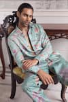 Buy_Mahima Mahajan_Green Linen, Satin, Organza Nizar Fanah Print Shirt And Trouser Set _Online_at_Aza_Fashions