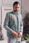 Buy_Mahima Mahajan_Green Satin, Organza, Linen Embroidery, Arhaan Quilted Hand Blazer Pant Set _Online_at_Aza_Fashions