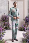 Buy_Mahima Mahajan_Green Satin, Organza, Linen Embroidery, Arhaan Quilted Hand Blazer Pant Set _at_Aza_Fashions
