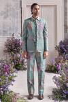 Shop_Mahima Mahajan_Green Satin, Organza, Linen Embroidery, Arhaan Quilted Hand Blazer Pant Set _Online_at_Aza_Fashions