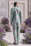 Shop_Mahima Mahajan_Green Satin, Organza, Linen Embroidery, Arhaan Quilted Hand Blazer Pant Set _at_Aza_Fashions