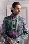 Buy_Mahima Mahajan_Green Linen, Satin Embroidery, Sequins Abram Fanah Print Blazer Set _Online_at_Aza_Fashions