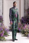 Shop_Mahima Mahajan_Green Linen, Satin Embroidery, Sequins Abram Fanah Print Blazer Set _Online_at_Aza_Fashions