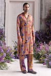 Shop_Mahima Mahajan_Yellow Linen, Satin Ahaan Fanah Print Kurta And Trouser Set _Online_at_Aza_Fashions
