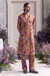 Buy_Mahima Mahajan_Yellow Linen, Satin Ahaan Fanah Print Kurta And Trouser Set _at_Aza_Fashions
