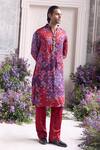 Buy_Mahima Mahajan_Red Linen, Satin Anwar Fanah Print Kurta And Trouser Set _Online_at_Aza_Fashions