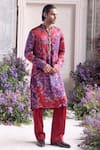 Buy_Mahima Mahajan_Red Linen, Satin Anwar Fanah Print Kurta And Trouser Set _at_Aza_Fashions