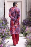 Shop_Mahima Mahajan_Red Linen, Satin Anwar Fanah Print Kurta And Trouser Set _at_Aza_Fashions