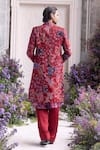 Shop_Mahima Mahajan_Red Linen, Satin Embroidery Nawaf Panelled Fanah Print Sherwani Set _at_Aza_Fashions