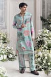 Buy Mahima Mahajan Green Linen, Satin Nadir Fanah Print Kurta And Pintuck Trouser Set at Aza Fashions Buy_Mahima Mahajan_Green Linen, Satin Nadir Fanah Print Kurta And Pintuck Trouser Set _at_Aza_Fashions