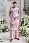 Buy_Mahima Mahajan_Blush Linen, Satin Faruq Fanah Print Kurta And Pant Set _at_Aza_Fashions