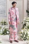Shop_Mahima Mahajan_Blush Linen, Satin Embroidery Faizan Fanah Print Sherwani Set _Online_at_Aza_Fashions