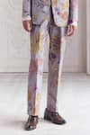 Mahima Mahajan_Lilac Satin, Organza, Linen Embroidery Aamil Quilted Hand Blazer Trouser Set _Online_at_Aza_Fashions