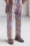 Mahima Mahajan_Lilac Satin, Organza Aariz Fanah Print Pleated Kurta And Pintuck Trouser _Online_at_Aza_Fashions